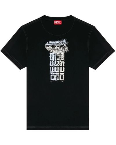 DIESEL T-shirt mit metallic-logos - Schwarz