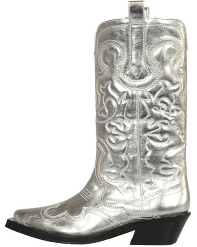 Ganni Cowboy Boots - Gray