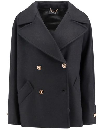 Versace Abrigo negro de lana de doble botonadura