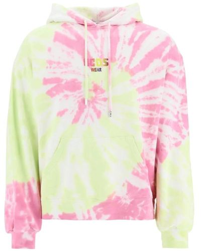 Gcds Glitter logo tie dye hoodie - Pink