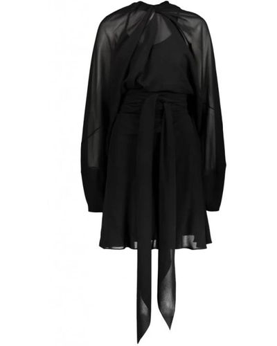 Maison Margiela Vestido mini de manga larga en seda chiffon - Negro