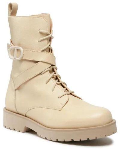 Twin Set Lace-Up Boots - Natural