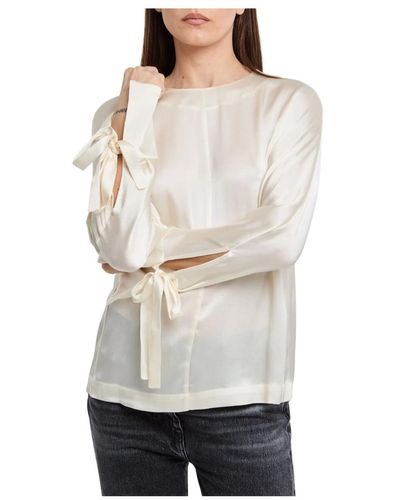 Semicouture Creme kimonoärmel seidenmischung shirt - Natur