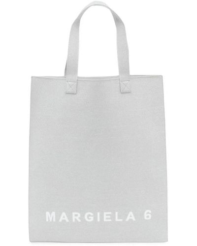 Maison Margiela Borsa tote con stampa logo argento - Bianco