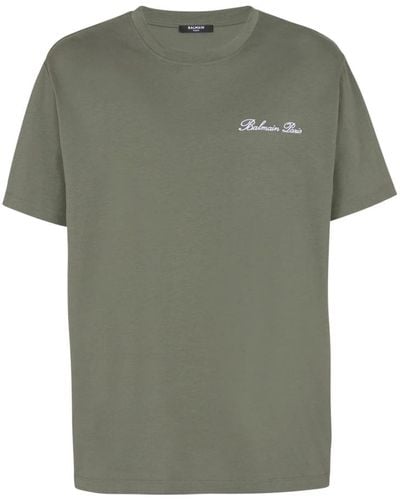 Balmain T-shirt larga con ricamo di firma - Verde