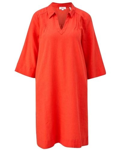 S.oliver Vestido de mezcla de lino con corte relajado - Rojo