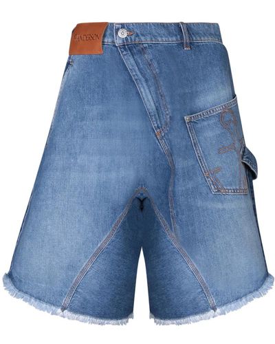 JW Anderson Indigo denim wide leg jeans,bermuda-shorts mit kontrastierenden nähten - Blau