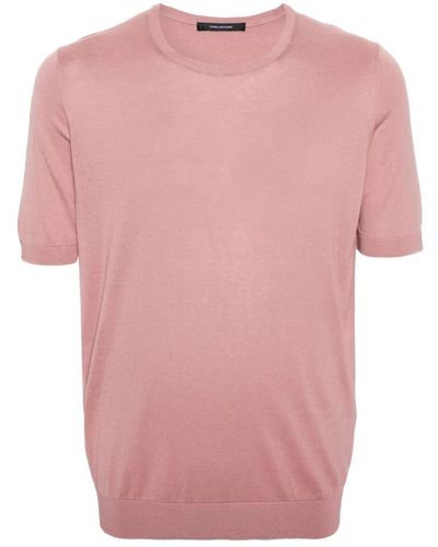 Tagliatore Lachs seiden t-shirt gerippter rundhalsausschnitt kurzarm - Pink