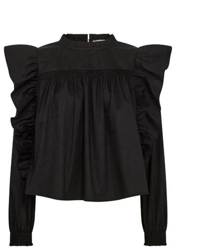 co'couture Blusa de algodón con volantes en negro