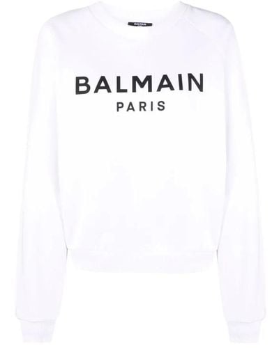 Balmain Cotton Sweatshrt With Logo Print - White
