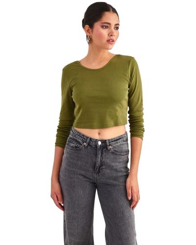 ONLY Stylisches cropped langarm top - Grün