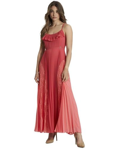 Twin Set Long lace dress and plisse - Rojo