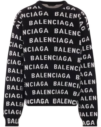 Balenciaga Sweatshirts hoodies,schwarzer wollmischung logo pullover