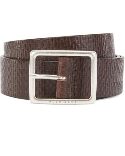 BOSS Ralf Monogram Leather Belt - Brown