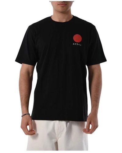 Edwin T-shirt in cotone con logo frontale - Nero