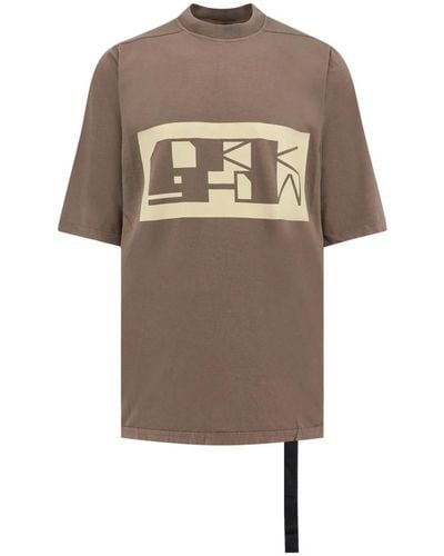Rick Owens Graues crew-neck t-shirt mit logo-band - Braun