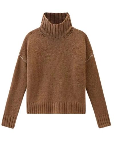 Woolrich Pullover aus reiner Schurwolle mit hohem Kragen - Braun