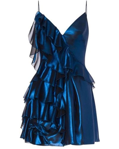 Alberta Ferretti Lamé Chiffon Minidress With Ruffles - Blue
