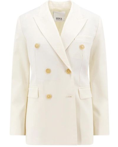 Erika Cavallini Semi Couture Blazer de lana mezcla de doble botonadura - Blanco