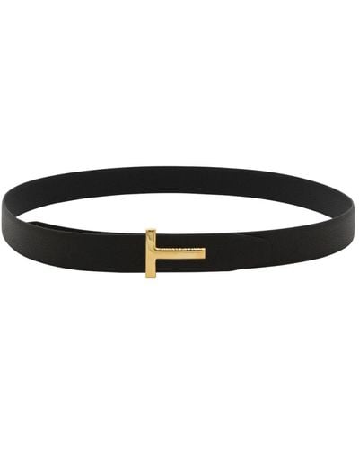 Tom Ford Coffee Brown Leather T Belt - Black