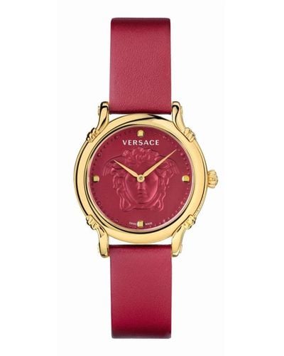 Versace Safety pin lederuhr rot gold
