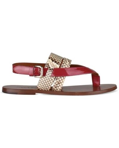 Dolce & Gabbana Schwarze satinleder flache sandalen - Rot