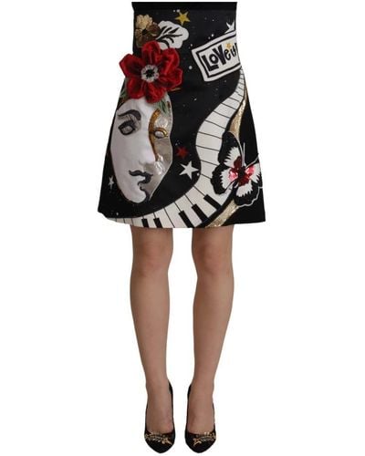 Dolce & Gabbana Love Clock Sequined Piano Skirt - Black