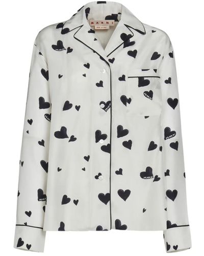 Marni Seiden-pyjamahemd mit hearts-print,schwarzes seidenpyjama-hemd mit herzmuster - Grau