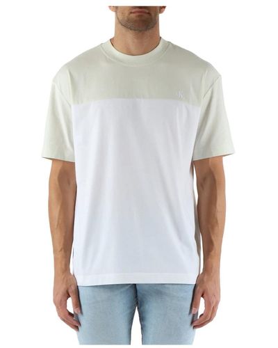Calvin Klein Farbblock baumwoll t-shirt mit logo stickerei - Weiß