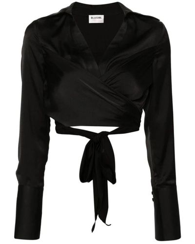 Blugirl Blumarine Satin v-ausschnitt schwarzes hemd