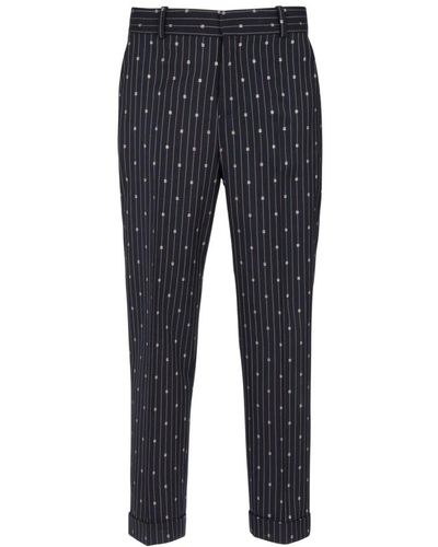 Balmain Monogrammed wool trousers with creases and thin stripes - Blu