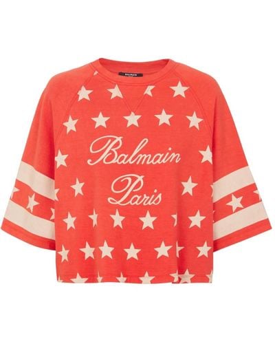 Balmain T-Shirt Signature Sterne - Rot
