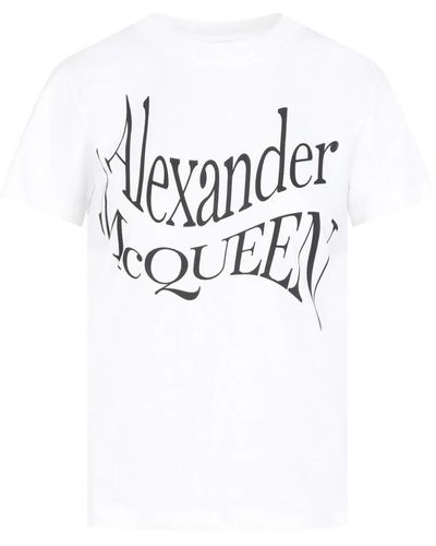 Alexander McQueen Weißes baumwoll-warped t-shirt