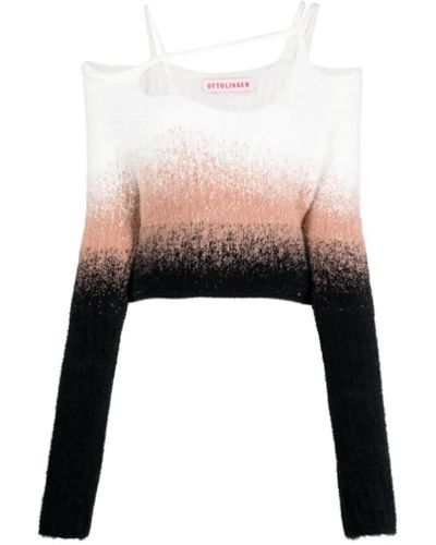 OTTOLINGER Blusa de hombros descubiertos de manga larga en negro/blanco/rosa