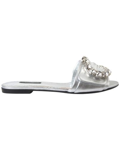 Dolce & Gabbana Sandali in pelle metallizzata con cristalli - Bianco