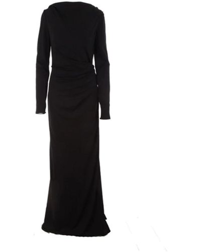 Del Core Vestido largo de jersey sablé negro con cuello de barco y abertura lateral