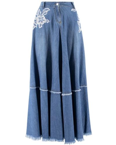 Ermanno Scervino Falda de mezclilla con bordado de encaje - Azul