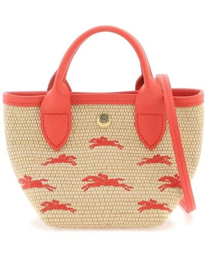 Longchamp Mini borsa con effetto paglia e logo ricamato - Rosso