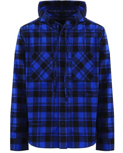 Off-White c/o Virgil Abloh Check flannel hooded blau