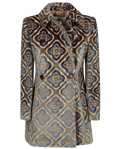 Etro Double-Breasted Coats - Blue