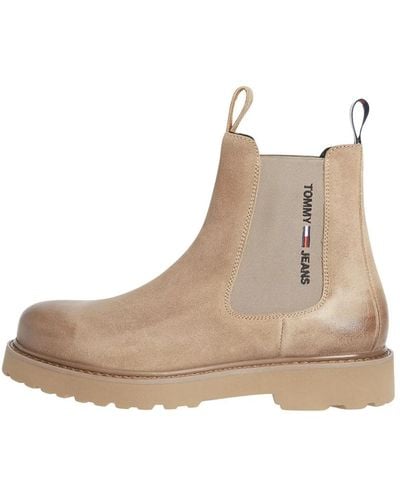 Tommy Hilfiger Suede chelsea boots logo print cracked earth - Natur