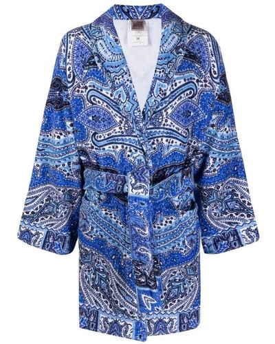 Etro Accappatoio in cotone con stampa paisley blu