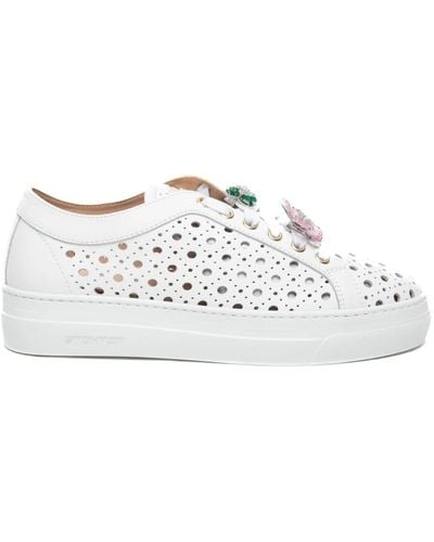 Stokton Sneakers bianchi con gioielli floreali - Bianco