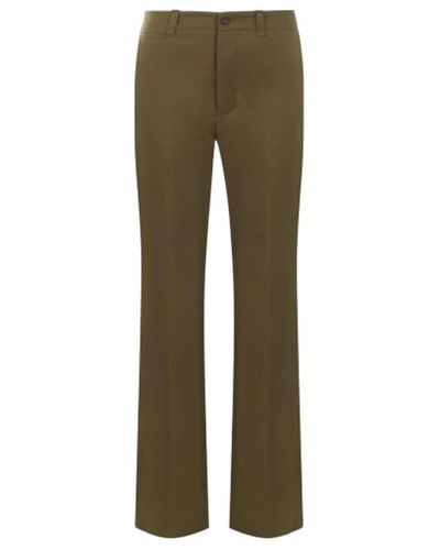 Saint Laurent Pantalones de sarga de algodón con pierna recta - Verde