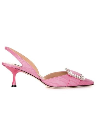Sergio Rossi Crystal-embellished Moire Slingback Pumps - Pink
