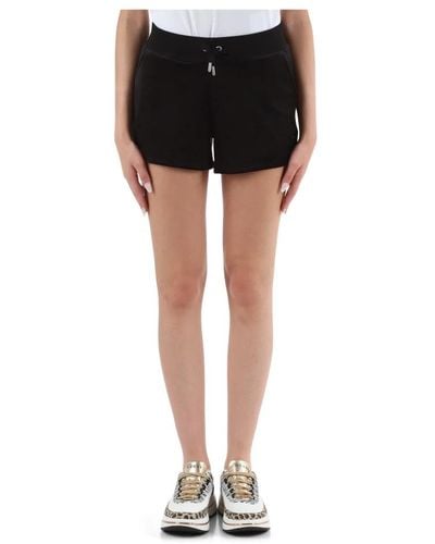 Juicy Couture Pantalones cortos deportivos de terciopelo con bordado de logo frontal - Negro