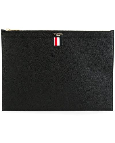 Thom Browne Portadocumenti in pelle pebble grain - Nero