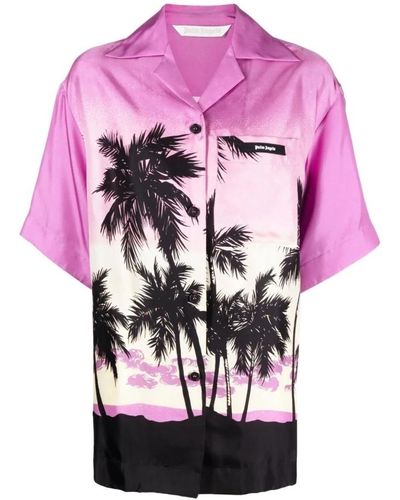 Palm Angels Luxuriöses Seidenhemd mit Palmenprint - Pink