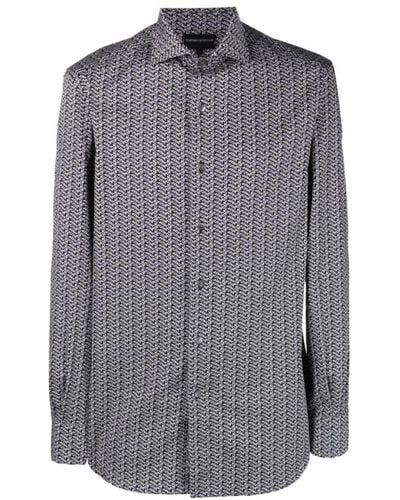 Emporio Armani Blaues slim fit hemd mit lettering-print - Grau