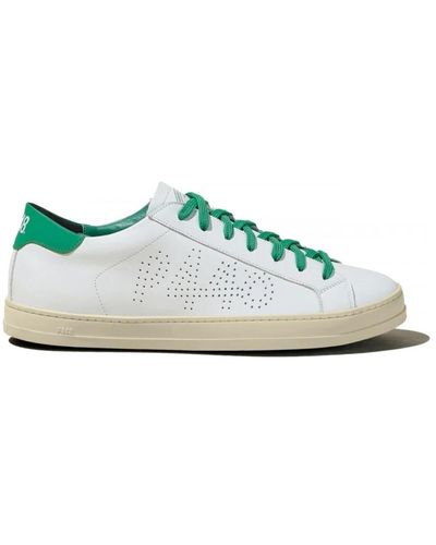 P448 Sneakers in pelle bianca con dettagli verdi - Bianco